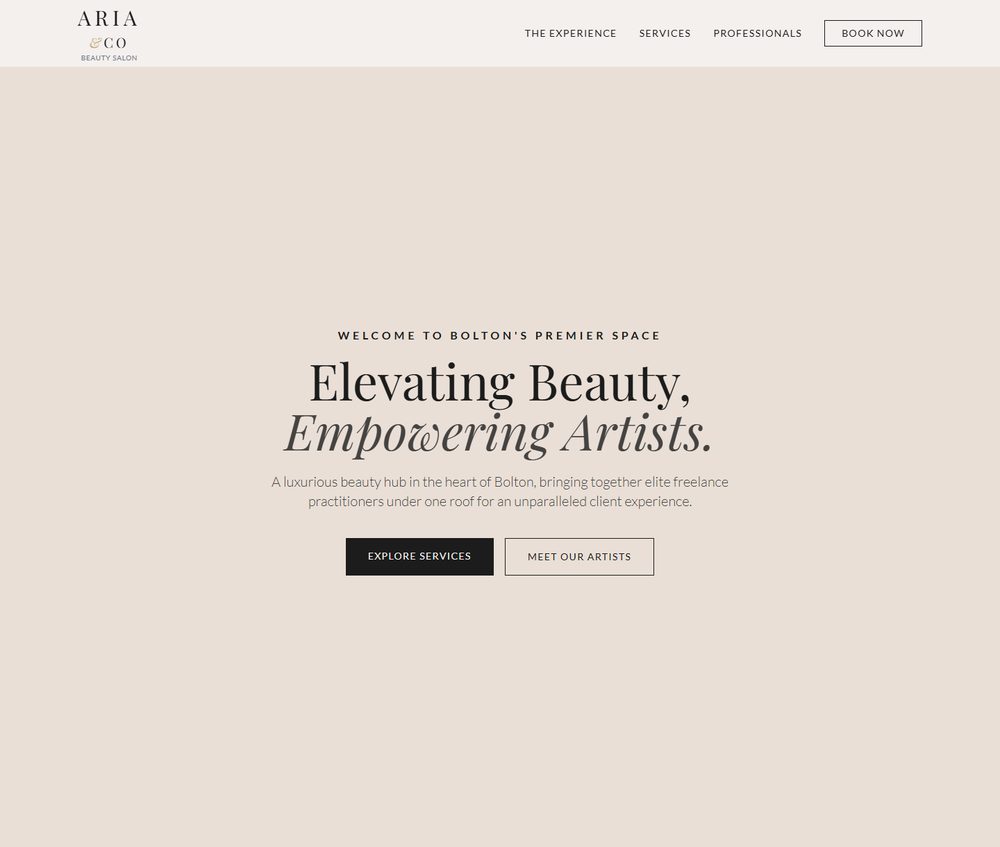 Example website mockup for a beauty salon